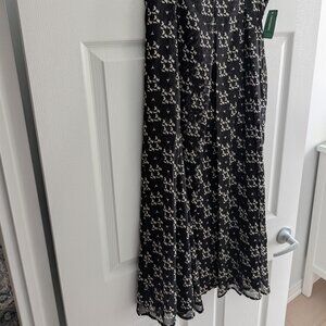 Sisley Black and White Pleated Flowy Midi Skirt – Size 8